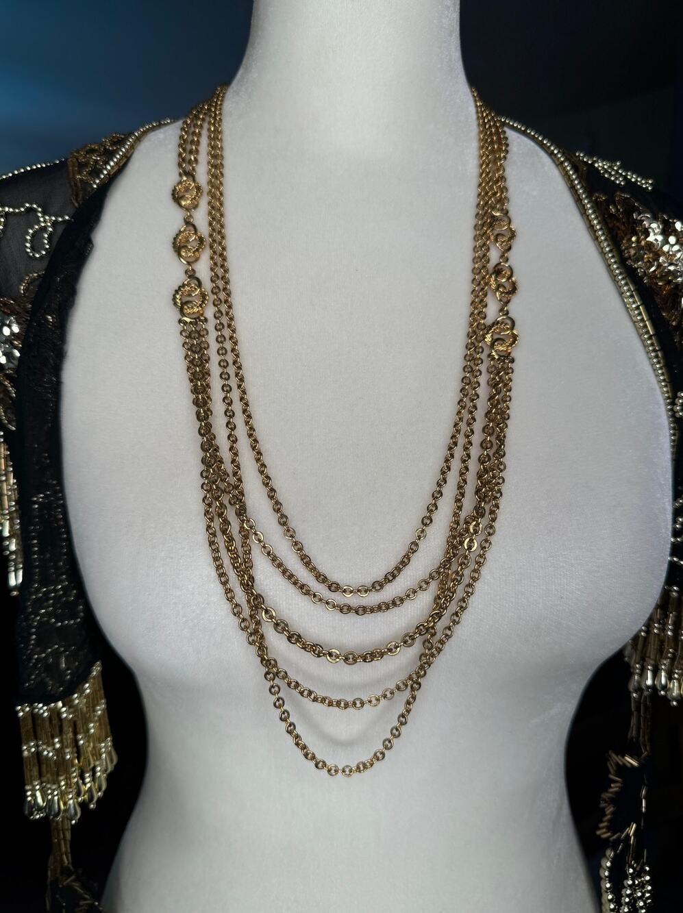 Vintage Monet Multi strand Necklace Link Chain With Wreaths